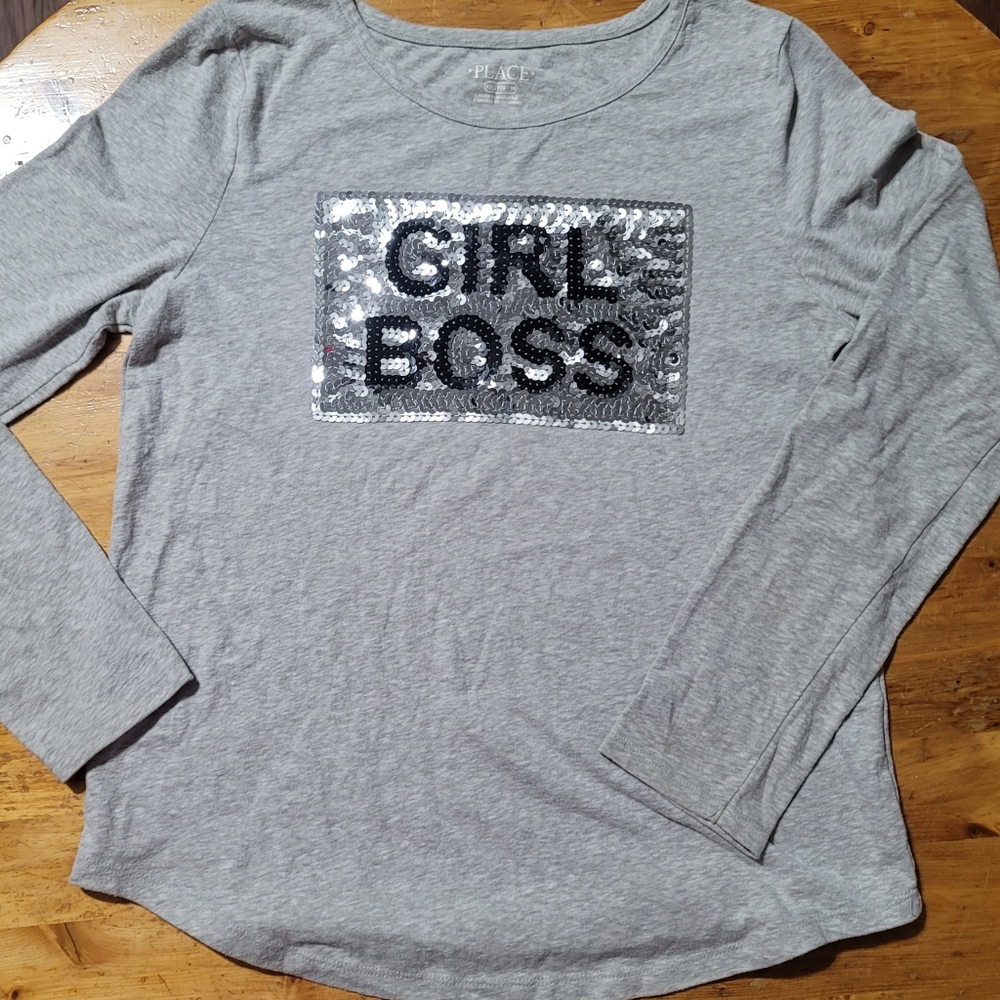 Place Girl's Long Sleeves XXL GIRL BOSS Gray sequin